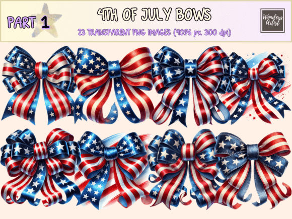 4th of July Bows P1 Clipart: Elevating Patriotic Design with High-Quality Digital Assets