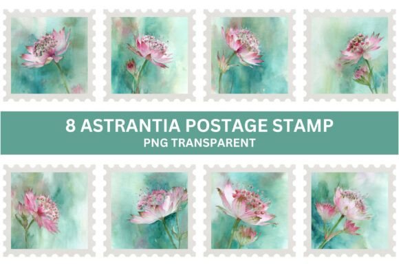 Astrantia Floral Postage Stamp PNG: Elevating Your Crafts with Vintage Botanical Charm