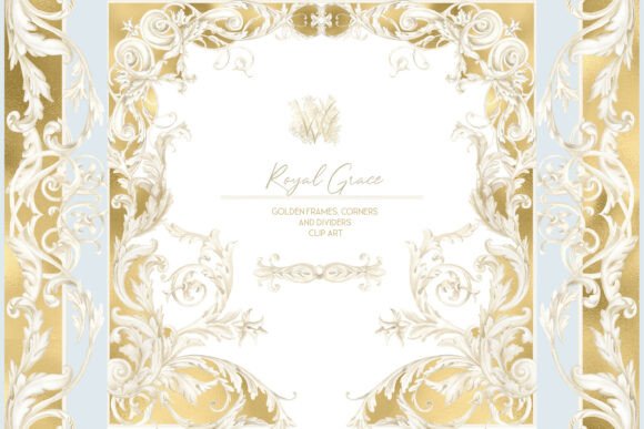 Baroque Gold Frame Clipart: Elevating Design with Opulent, Hand-Painted Details