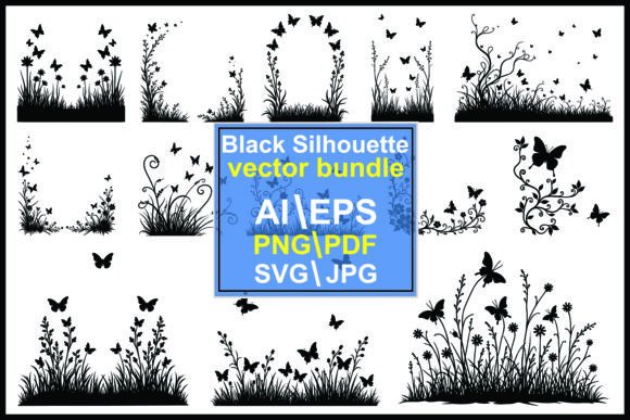 Butterflies with Flowers Silhouette: Elevating Design with Organic Vector Art