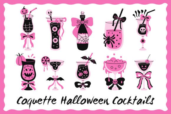 Coquette Halloween Cocktails PNG Clipart: Blending Spooky Charm with Romantic Aesthetics