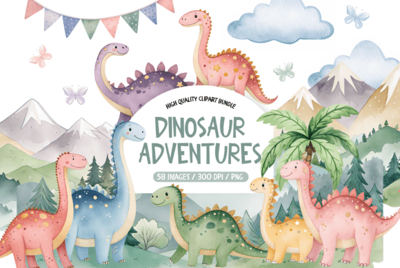 Cute Watercolor Dinosaurs for Design