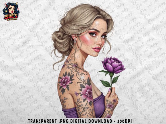 Elegant Floral Tattoo Woman Purple Design Guide