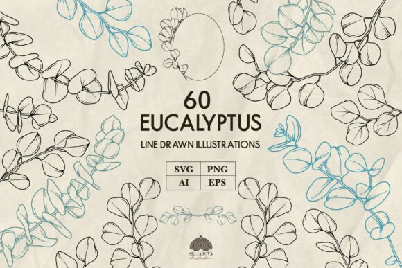 Eucalyptus Line Art: SVG, PNG & EPS Bundle