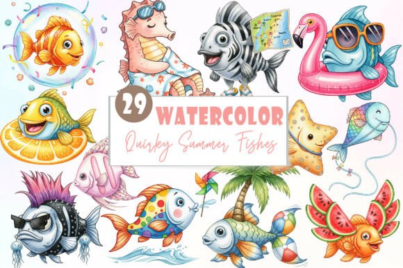 Evaluating Quirky Whimsical Summer Fishes Clipart for Creative Projects