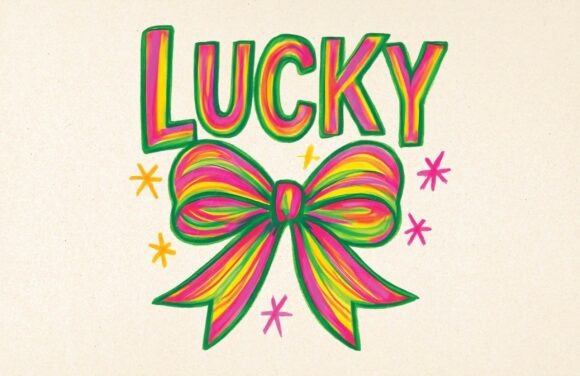 Festive Green & Gold Lucky Text Design
