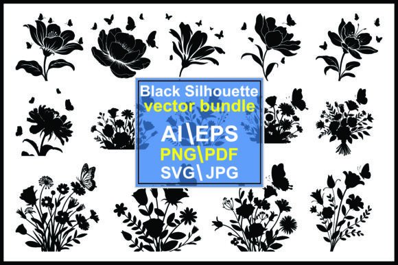 Floral & Butterfly Silhouettes Bundle