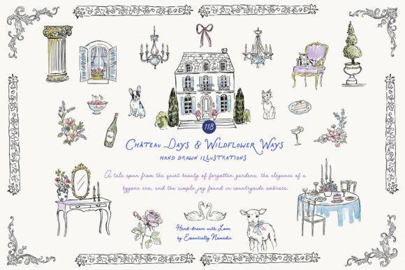 French Summer Whimsical Clipart Frames