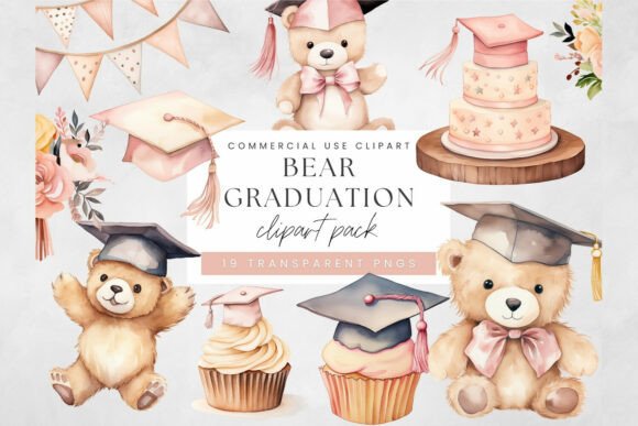 Graduation Bear Watercolor Clipart PNG: Celebrating Milestones with Charm