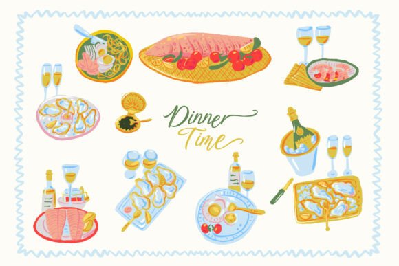 Hand-Drawn Dinner Time Food and Drink SVGs