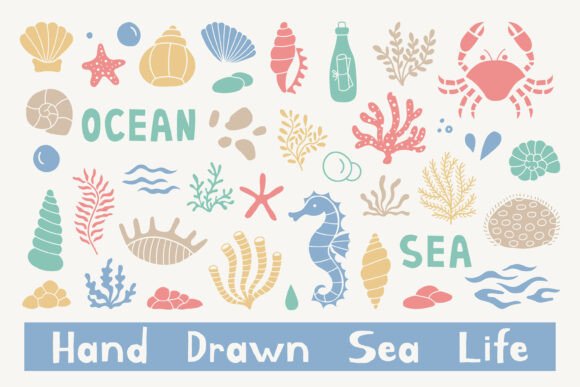 Hand Drawn Sea Life Summer PNG Clipart: Elevating Your Creative Projects with Whimsical Ocean Elements