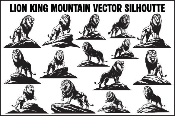 Lion King Mountain Vector Silhouette Bundle