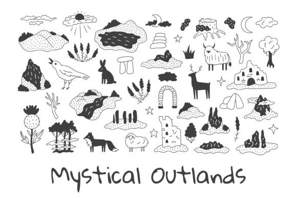 Mystical Outlands PNG Clipart: Elevating Design with Hand-Drawn Fantasy Nature Elements