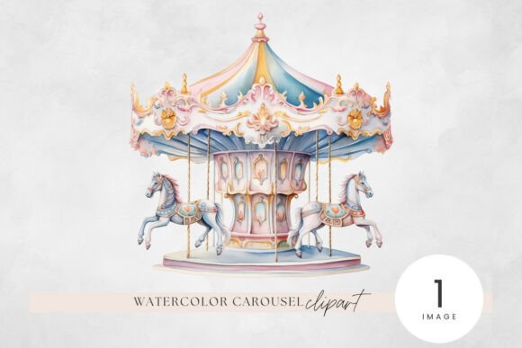 Pastel Carousel Horse Watercolor Clipart