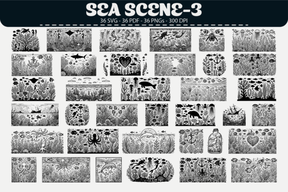 Sea Scene Vector Clipart: 36 Ocean Designs