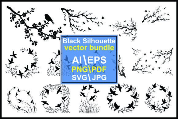 Silhouette Bird Branch Various Patterns