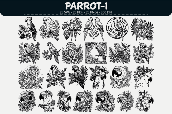 Tropical Parrot Clipart: 25 Designs