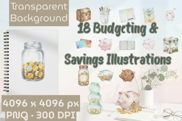 Watercolor Budget Planner Clipart PNG: Stylish Tools for Financial Organization