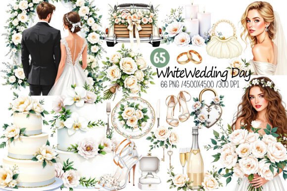 White Wedding Day: Elegant Clipart for Creators