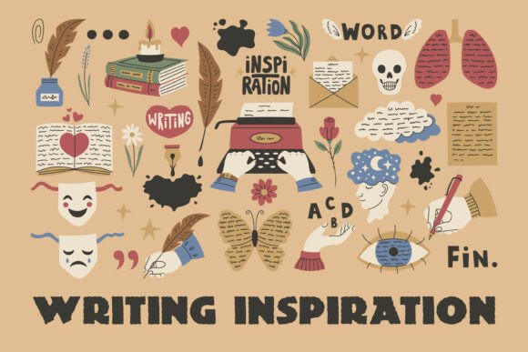 Writing Inspiration PNG Clipart: Elevating Creative Projects with Vintage Poetcore Aesthetics